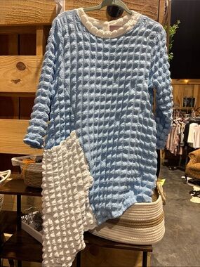 Light Blue and White Textured Top